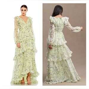 Mac Duggal 68220 NWT Tiered Skirt Bishop Sleeve Dress